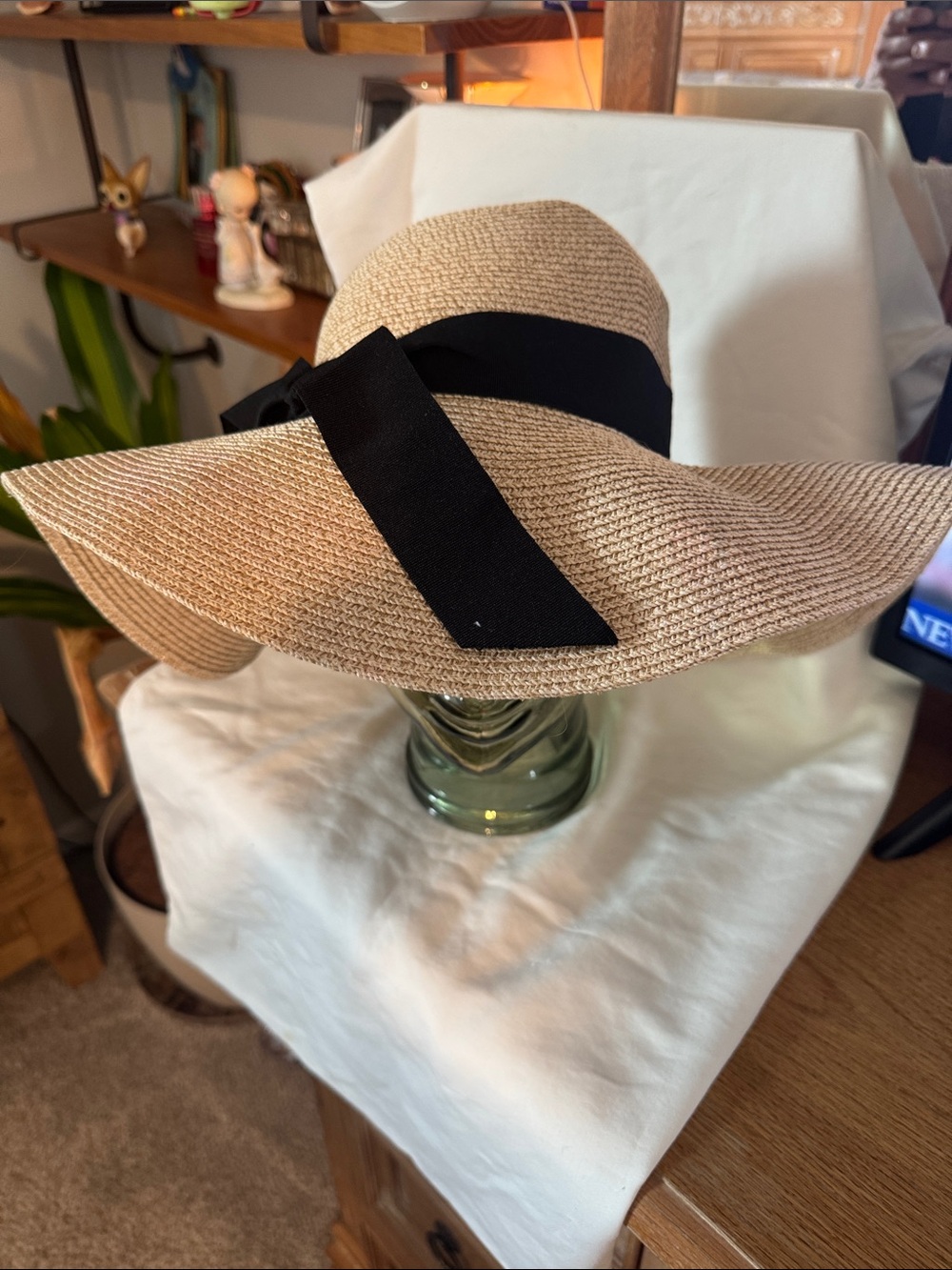 Women's Wide-Brim Straw Sun Hat with Black Band